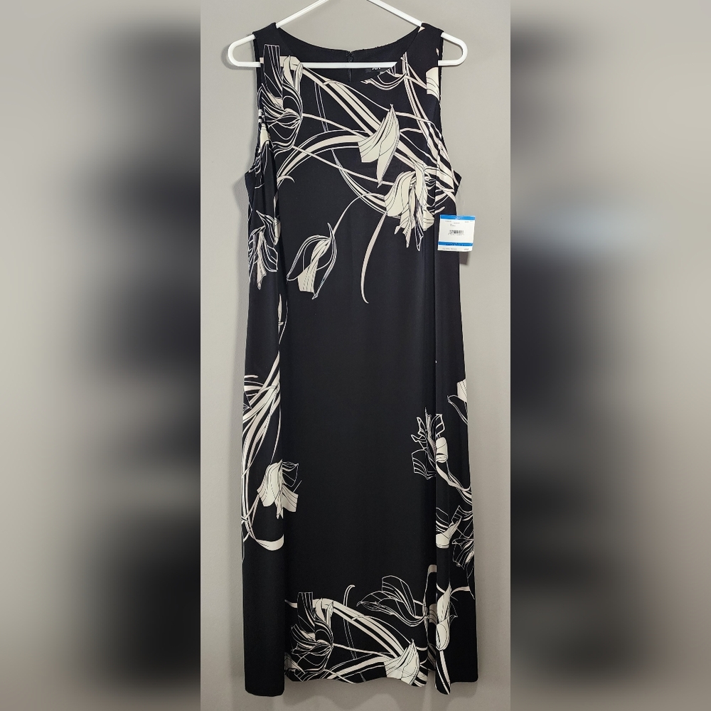 XL AK Anne Klein Black & Ivory Floral Maxi Dress | Sleeveless | NWT